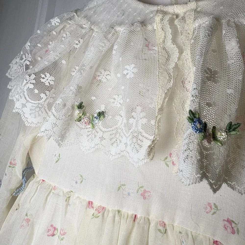 Ruth Of Carolina Dress Sz 5 VTG Lacy Prairie Style Lined Floral L - Picture 7 of 16